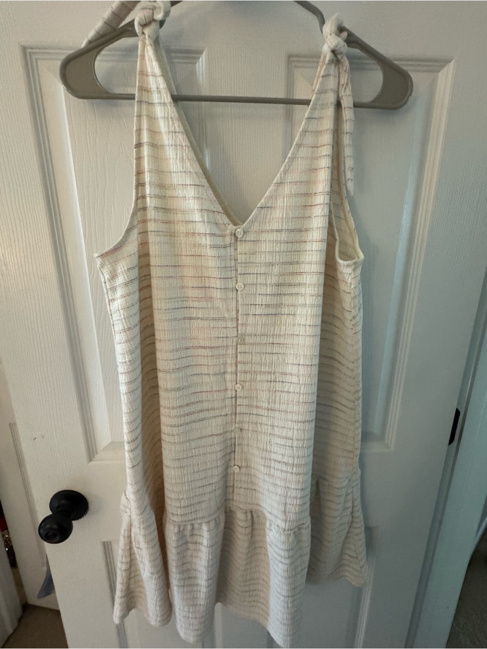 LOFT Cream Mini Sundress with Subtle Multicolor Stripes